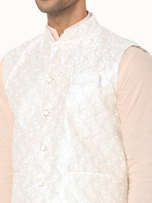 White woven art silk nehru-jacket 4