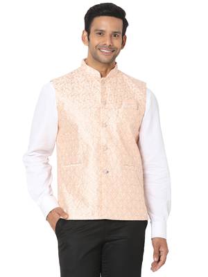 Orange woven art silk nehru-jacket 1