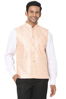 Orange woven art silk nehru-jacket