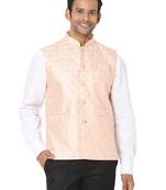 Orange woven art silk nehru-jacket