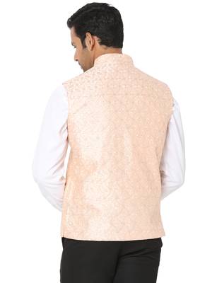 Orange woven art silk nehru-jacket 2