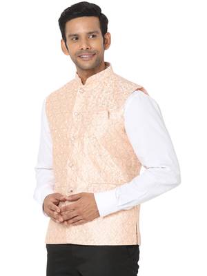 Orange woven art silk nehru-jacket 3
