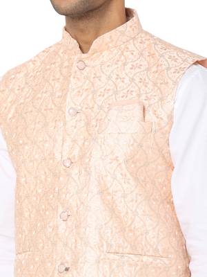 Orange woven art silk nehru-jacket 4