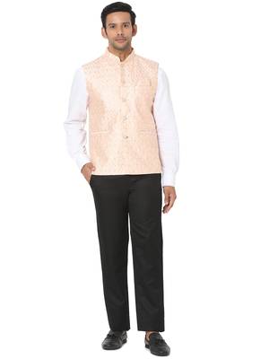 Orange woven art silk nehru-jacket 5