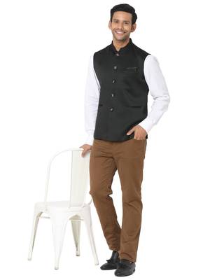 Grey woven art silk nehru-jacket 5