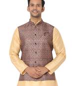 Brown woven art silk nehru-jacket