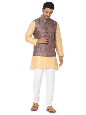 Brown woven art silk nehru-jacket 5