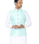 Blue woven art silk nehru-jacket