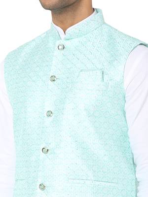Blue woven art silk nehru-jacket 4