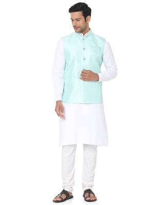 Blue woven art silk nehru-jacket 5