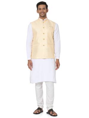 Beige woven art silk nehru-jacket 5