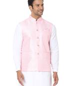 Pink woven art silk nehru-jacket