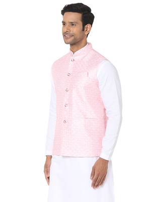 Pink woven art silk nehru-jacket 3