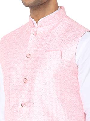 Pink woven art silk nehru-jacket 4