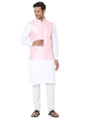 Pink woven art silk nehru-jacket 5
