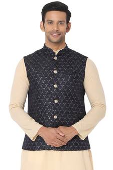 Blue woven art silk nehru-jacket