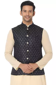 Blue woven art silk nehru-jacket