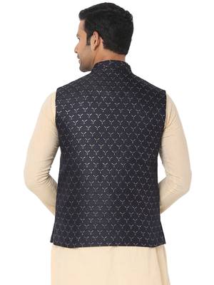 Blue woven art silk nehru-jacket 2