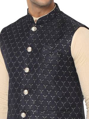 Blue woven art silk nehru-jacket 4
