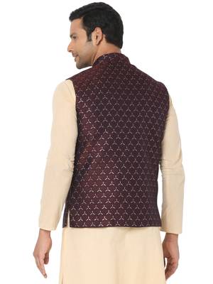 Brown woven art silk nehru-jacket 2