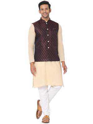 Brown woven art silk nehru-jacket 5