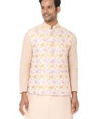 Beige woven art silk nehru-jacket