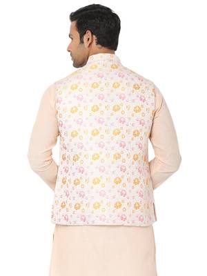 Beige woven art silk nehru-jacket 2