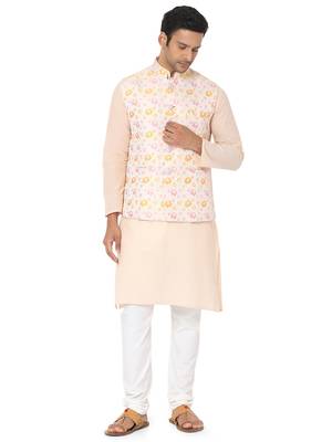 Beige woven art silk nehru-jacket 5