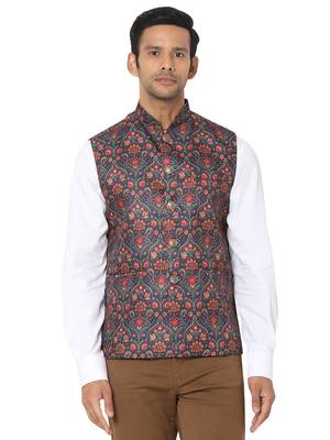 Blue woven art silk nehru-jacket 1