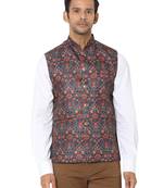Blue woven art silk nehru-jacket