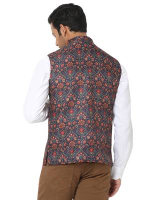 Blue woven art silk nehru-jacket 2