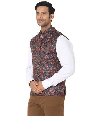 Blue woven art silk nehru-jacket 3
