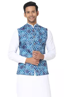 Blue woven art silk nehru-jacket