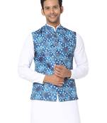 Blue woven art silk nehru-jacket