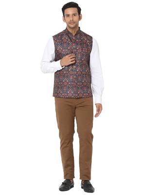 Blue woven art silk nehru-jacket 5