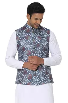 Grey woven art silk nehru-jacket