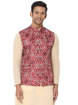 Maroon woven art silk nehru-jacket 1