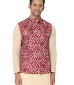 Maroon woven art silk nehru-jacket