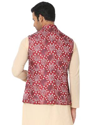 Maroon woven art silk nehru-jacket 2
