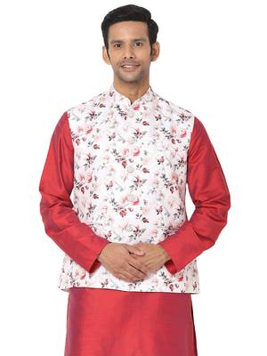 White woven art silk nehru-jacket 1