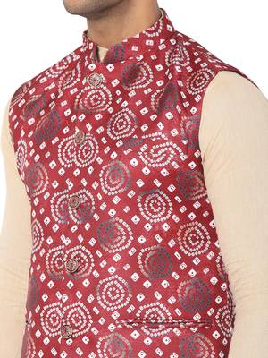 Maroon woven art silk nehru-jacket 4