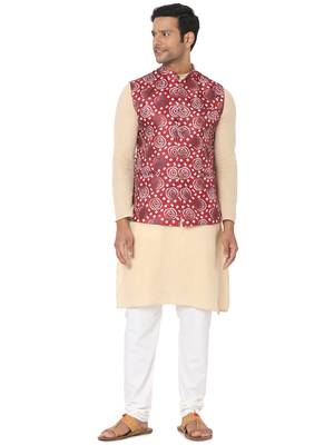 Maroon woven art silk nehru-jacket 5