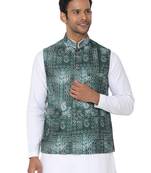 Green woven art silk nehru-jacket