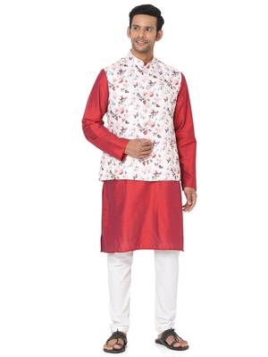 White woven art silk nehru-jacket 5