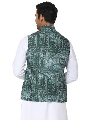 Green woven art silk nehru-jacket 2