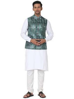 Green woven art silk nehru-jacket 5