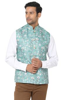 Blue woven art silk nehru-jacket