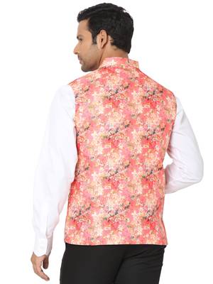 Red woven art silk nehru-jacket 2