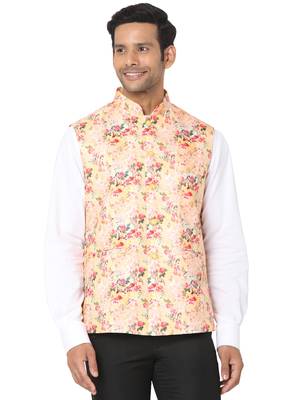 Yellow woven art silk nehru-jacket 1