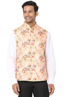 Yellow woven art silk nehru-jacket